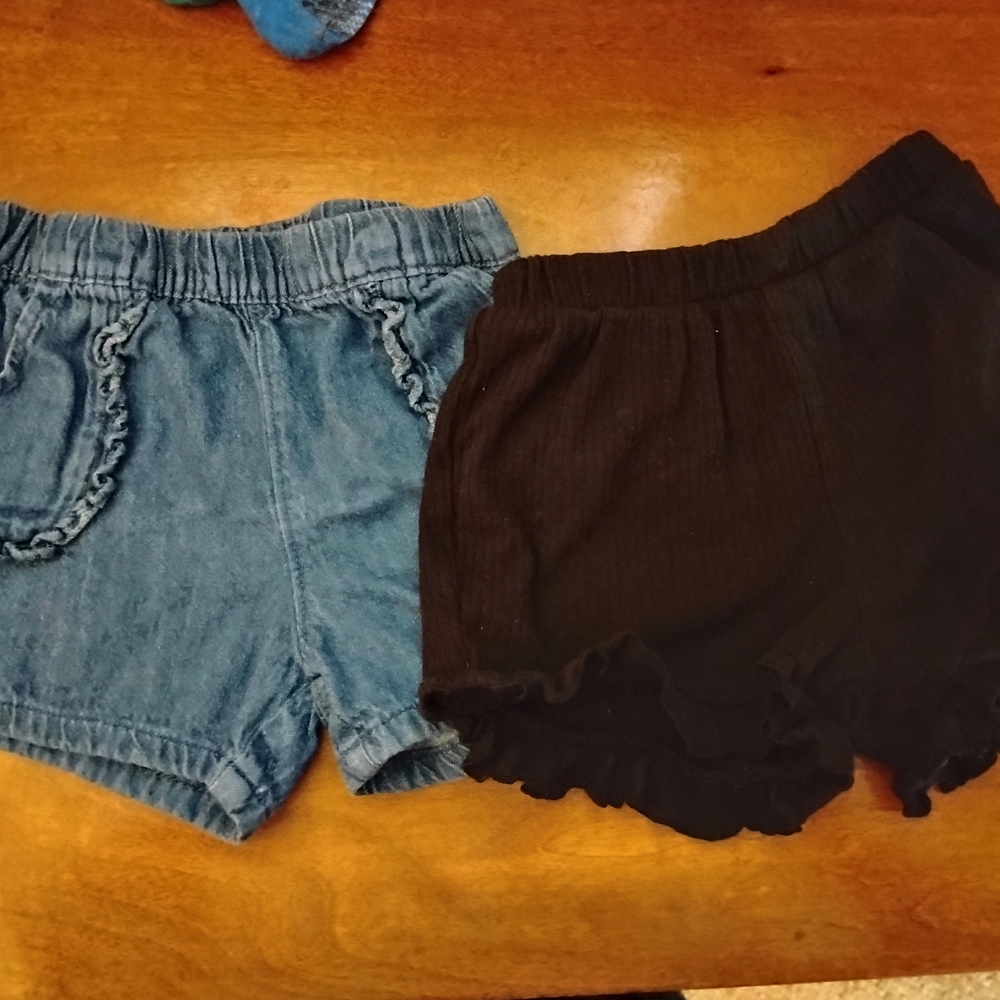 Blue and Black Ruffle Hem Shorts